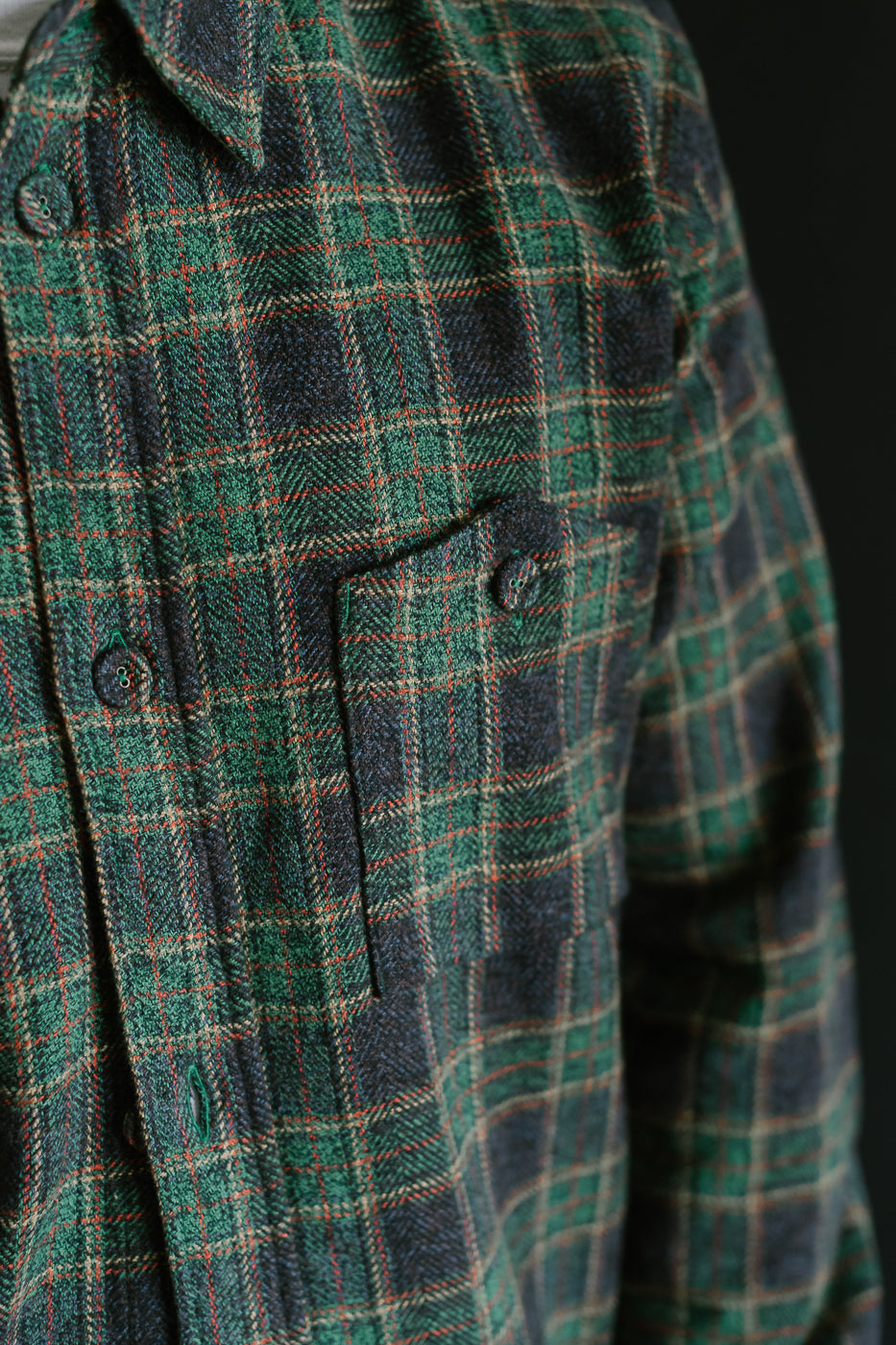 2229-GR - Woven Tweed Check Double Pocket Shirt - Green