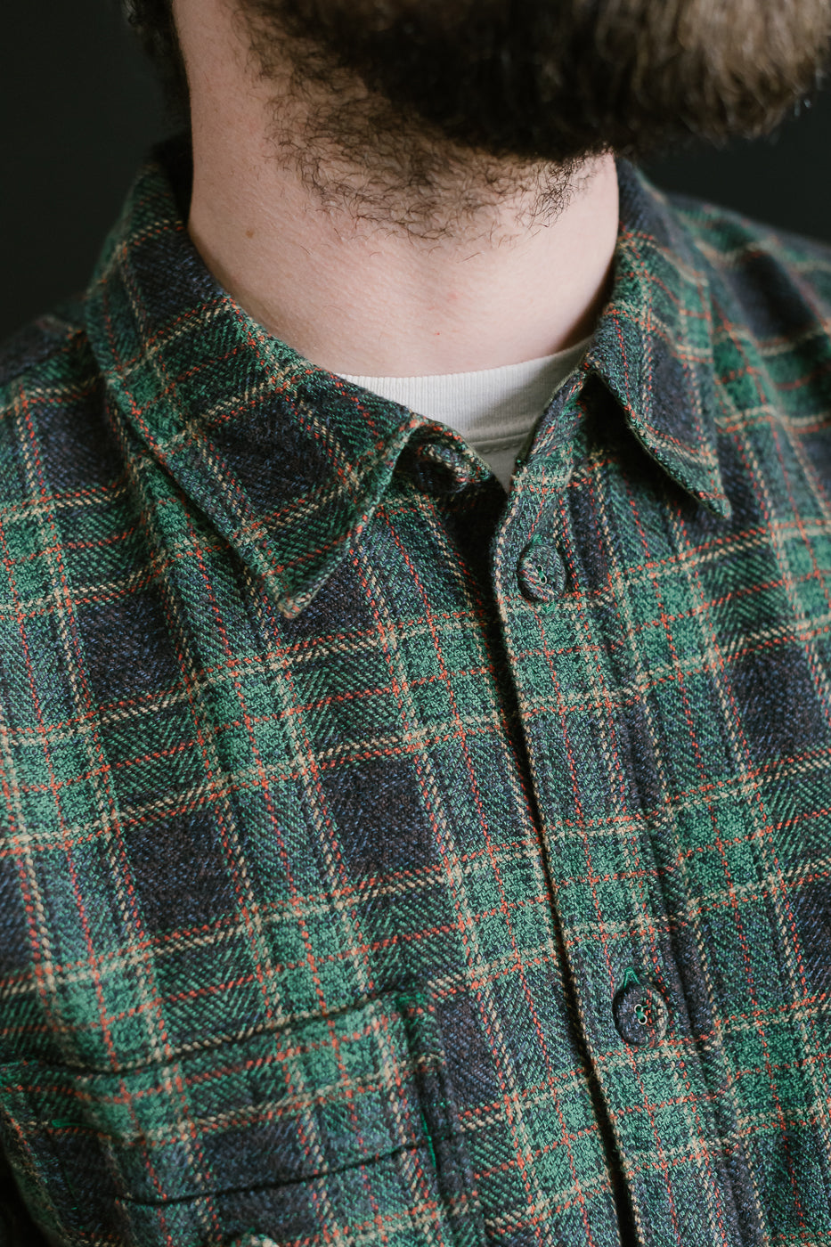 2229-GR - Woven Tweed Check Double Pocket Shirt - Green