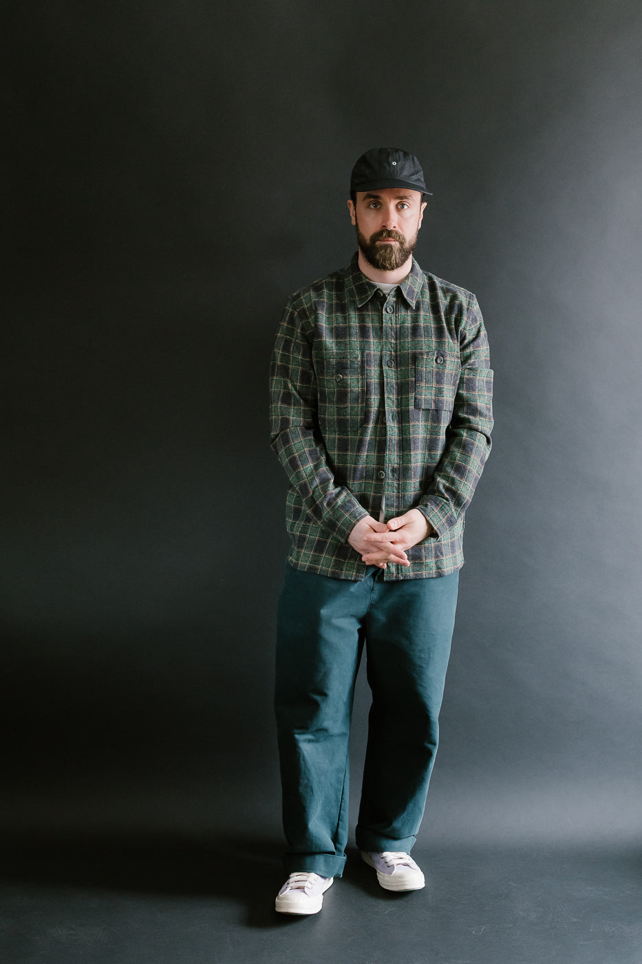 2229-GR - Woven Tweed Check Double Pocket Shirt - Green