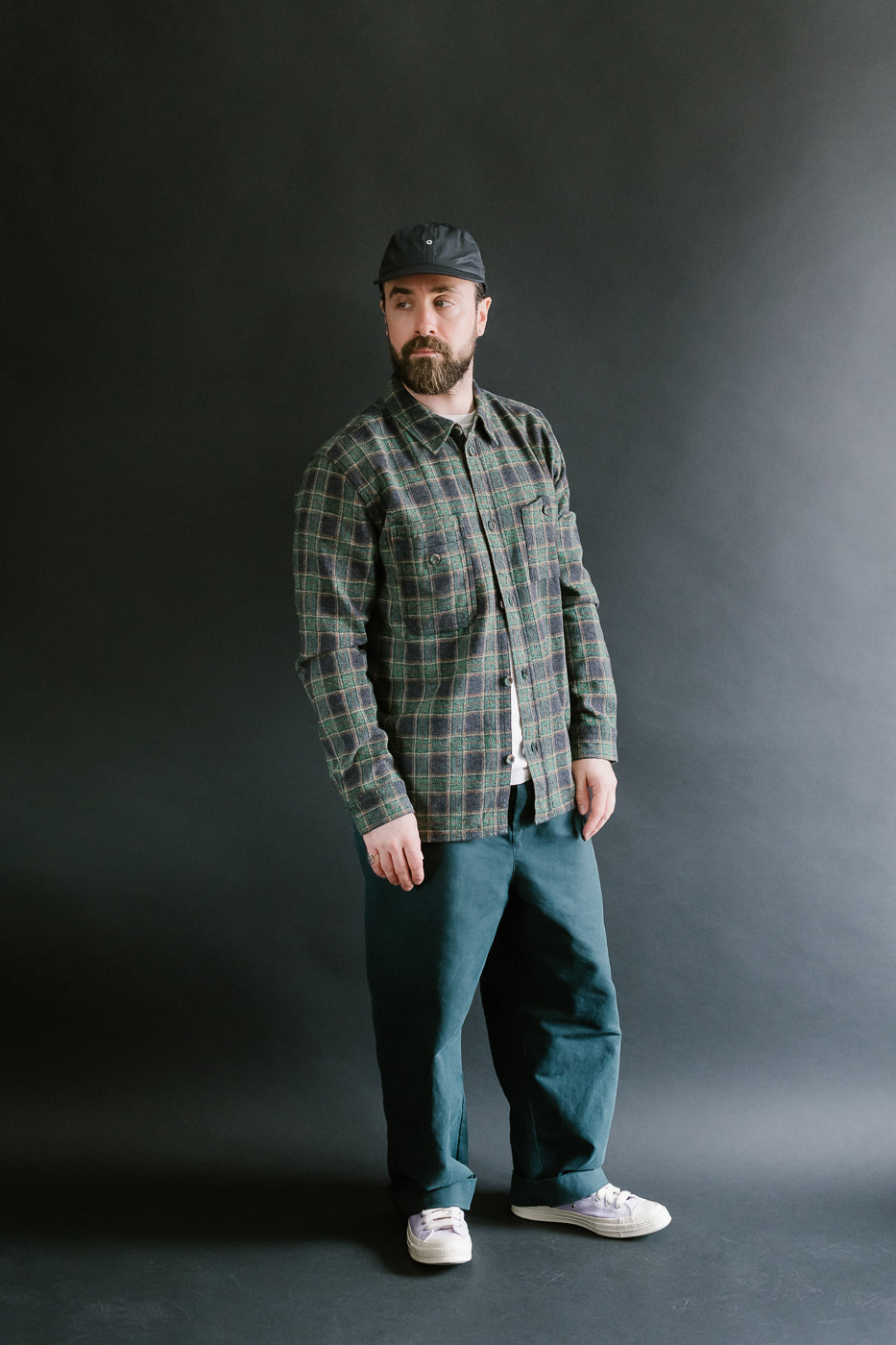 2229-GR - Woven Tweed Check Double Pocket Shirt - Green