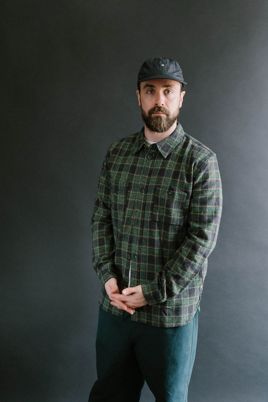 2229-GR - Woven Tweed Check Double Pocket Shirt - Green