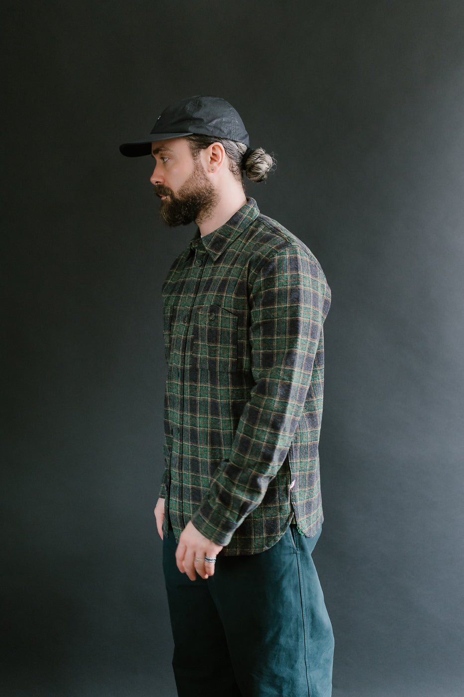 2229-GR - Woven Tweed Check Double Pocket Shirt - Green