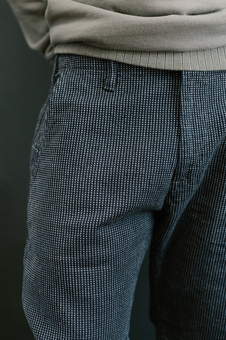 LP-1180-2 - Stitch Stripe Sashiko Comfortable Trousers - Indigo x Thin Stripe