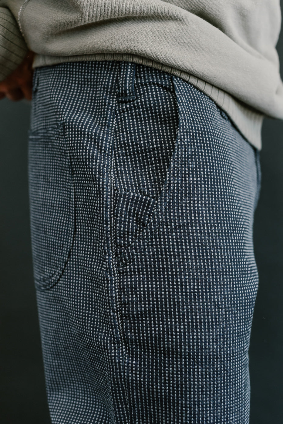 LP-1180-2 - Stitch Stripe Sashiko Comfortable Trousers - Indigo x Thin Stripe