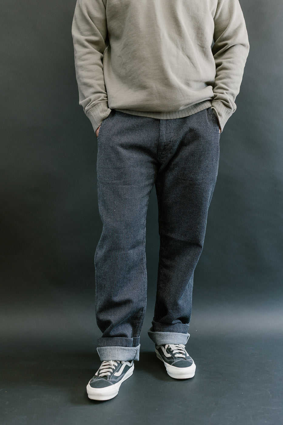 LP-1180-2 - Stitch Stripe Sashiko Comfortable Trousers - Indigo x Thin Stripe