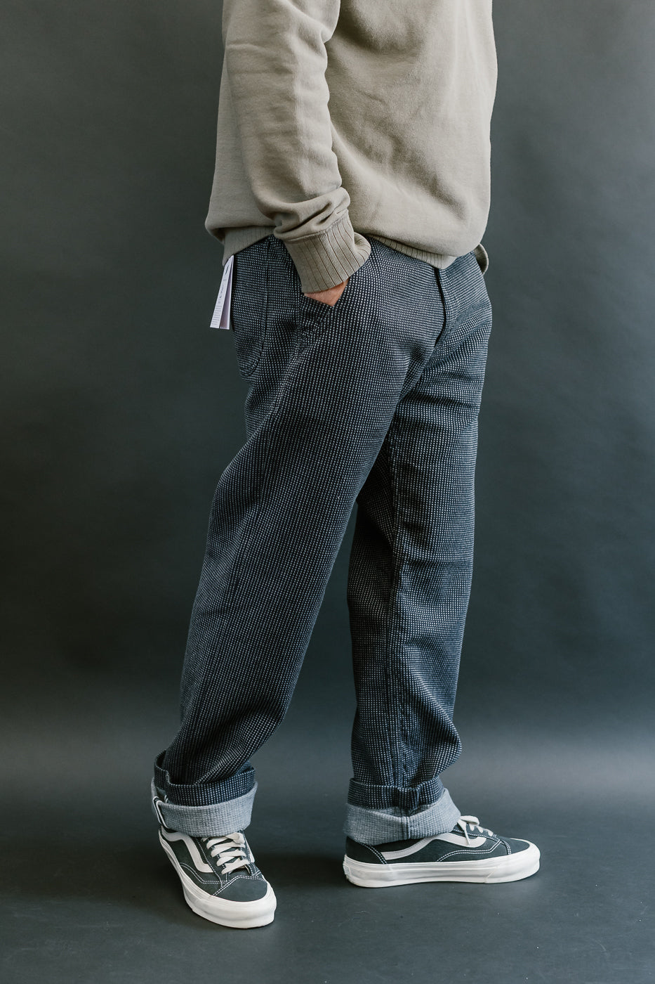 LP-1180-2 - Stitch Stripe Sashiko Comfortable Trousers - Indigo x Thin Stripe
