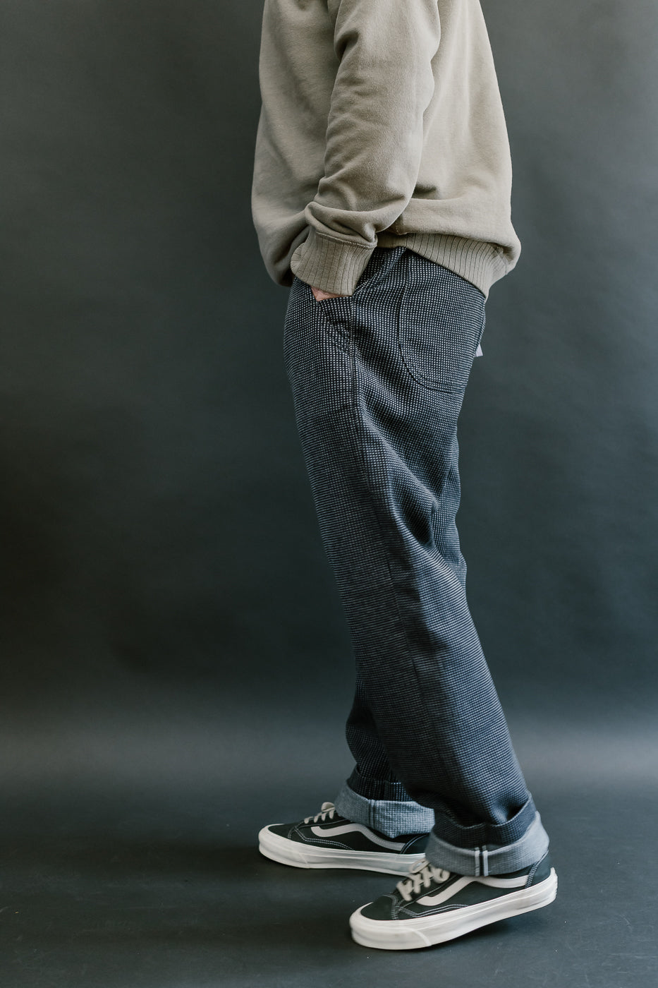 LP-1180-2 - Stitch Stripe Sashiko Comfortable Trousers - Indigo x Thin Stripe