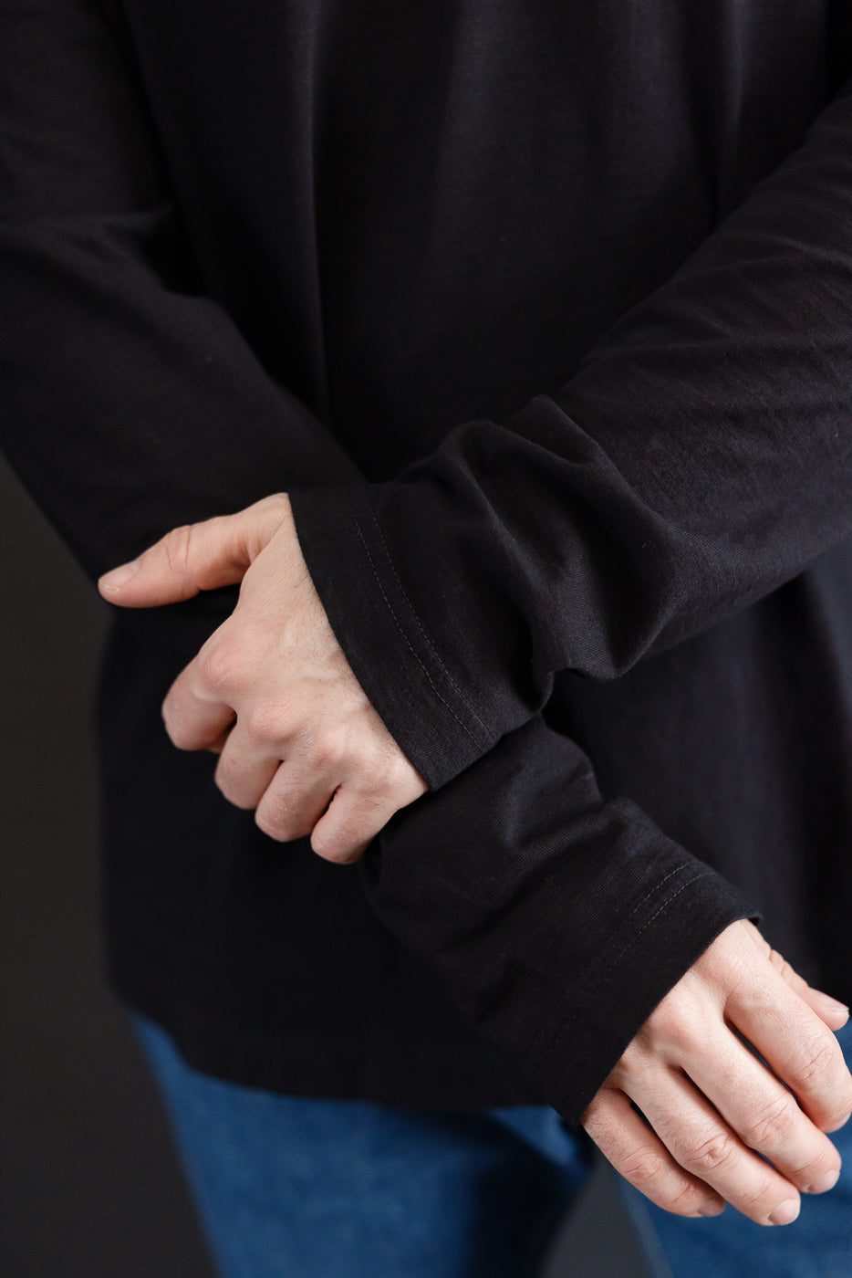 LS-5011-IDBK - Jersey Crew Neck Long Sleeve T-shirt - Black Indigo