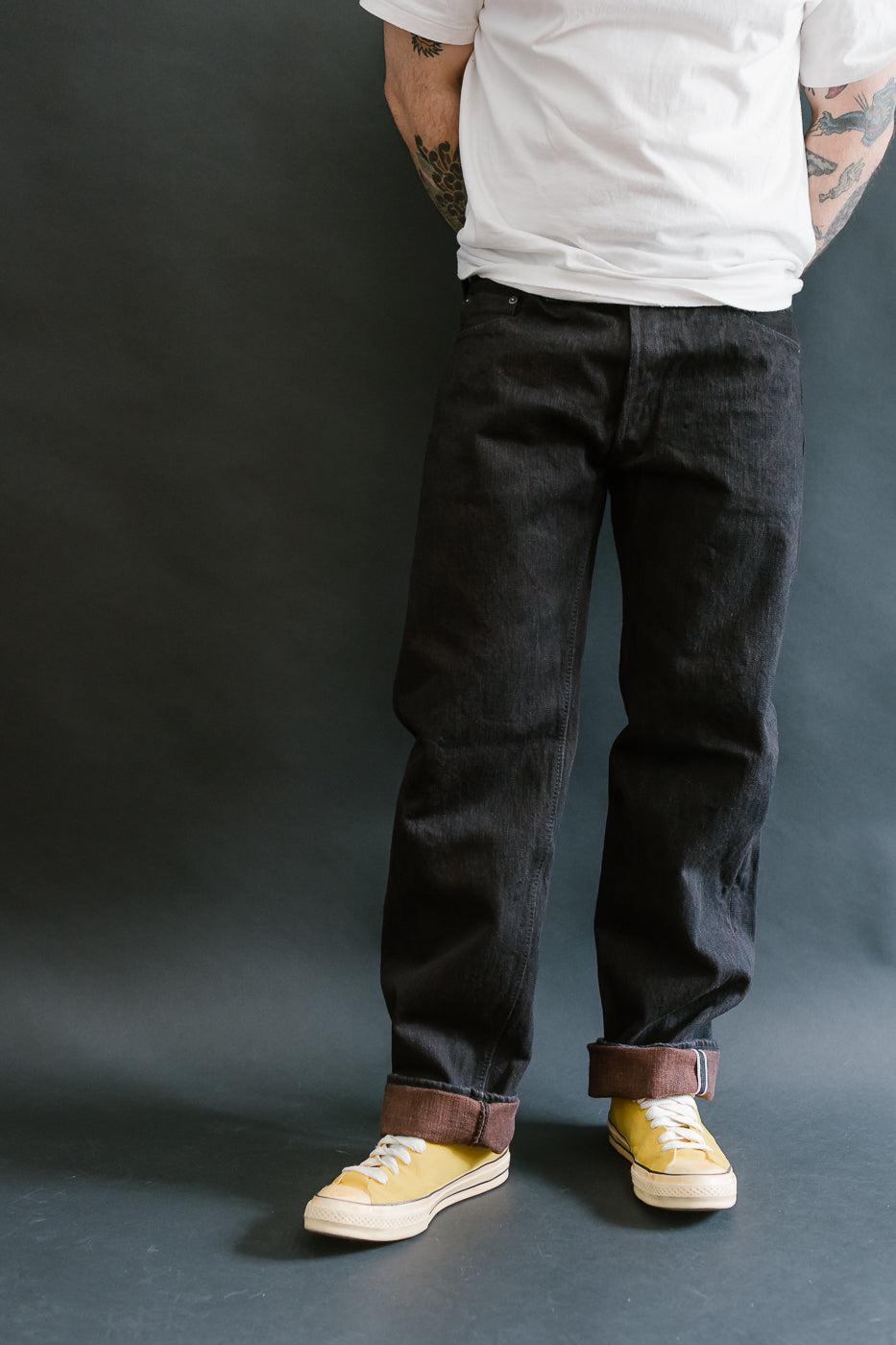 PER-EX-003-BK - 15oz Black x Kakishibu Selvedge Jeans - Regular Straight