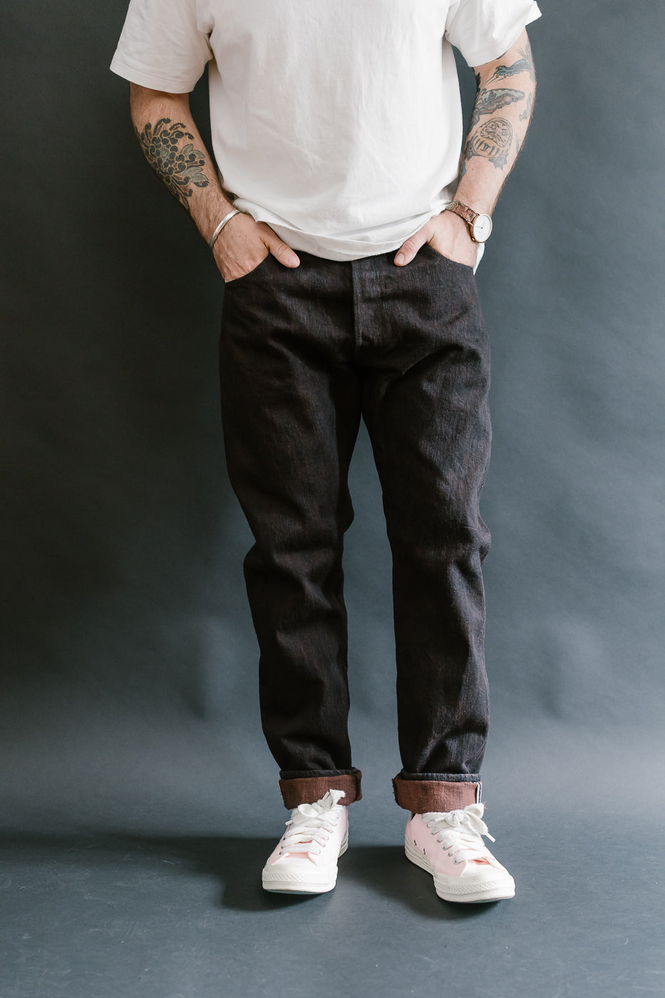 PER-EX-019-BK - 15oz Black x Kakishibu Selvedge Jeans - Relaxed Tapered