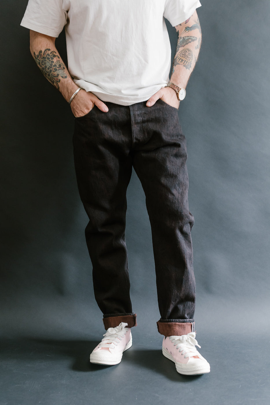 PER-EX-019-BK - 15oz Black x Kakishibu Selvedge Jeans - Relaxed Tapered