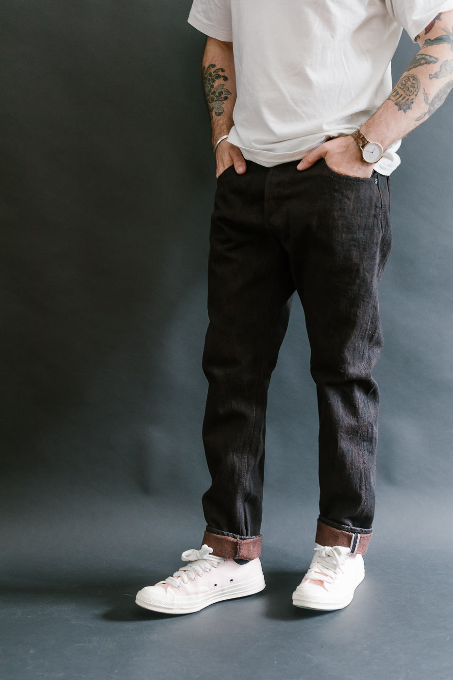 PER-EX-019-BK - 15oz Black x Kakishibu Selvedge Jeans - Relaxed Tapered