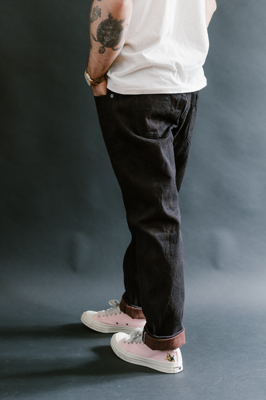 PER-EX-019-BK - 15oz Black x Kakishibu Selvedge Jeans - Relaxed Tapered