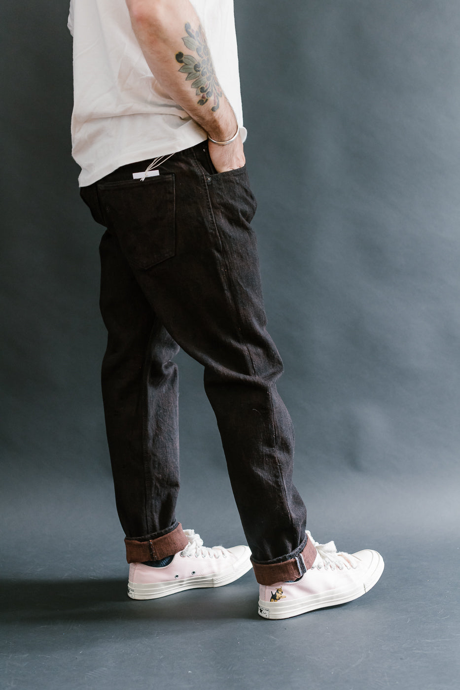 PER-EX-019-BK - 15oz Black x Kakishibu Selvedge Jeans - Relaxed Tapered