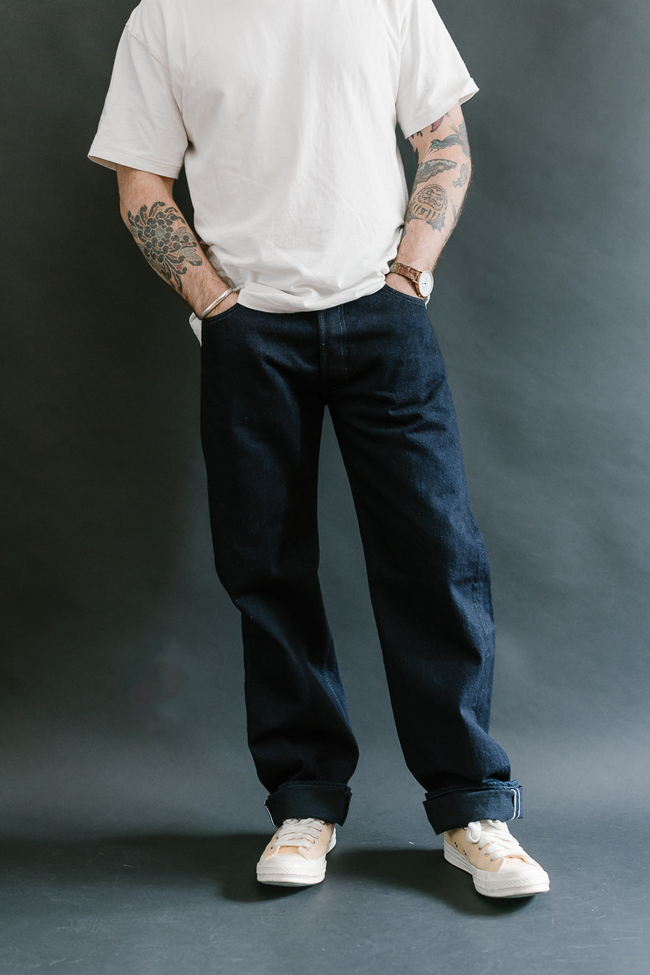 XX-003-IDBK - 14oz Indigo x Black Selvedge Jeans - Regular Straight