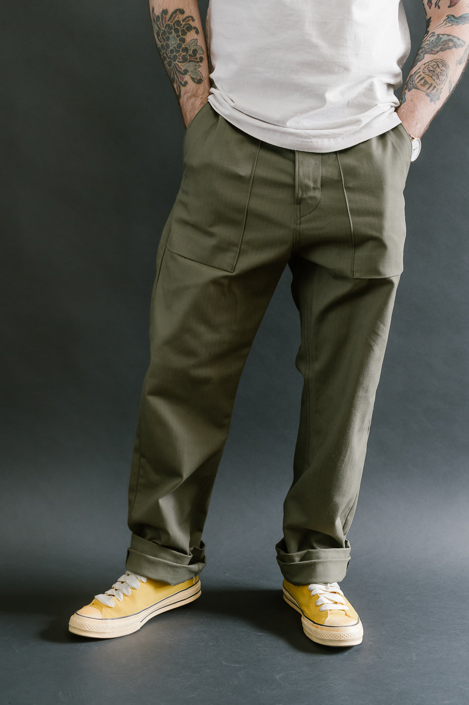 10oz - Herringbone Fatigue Pants - Olive