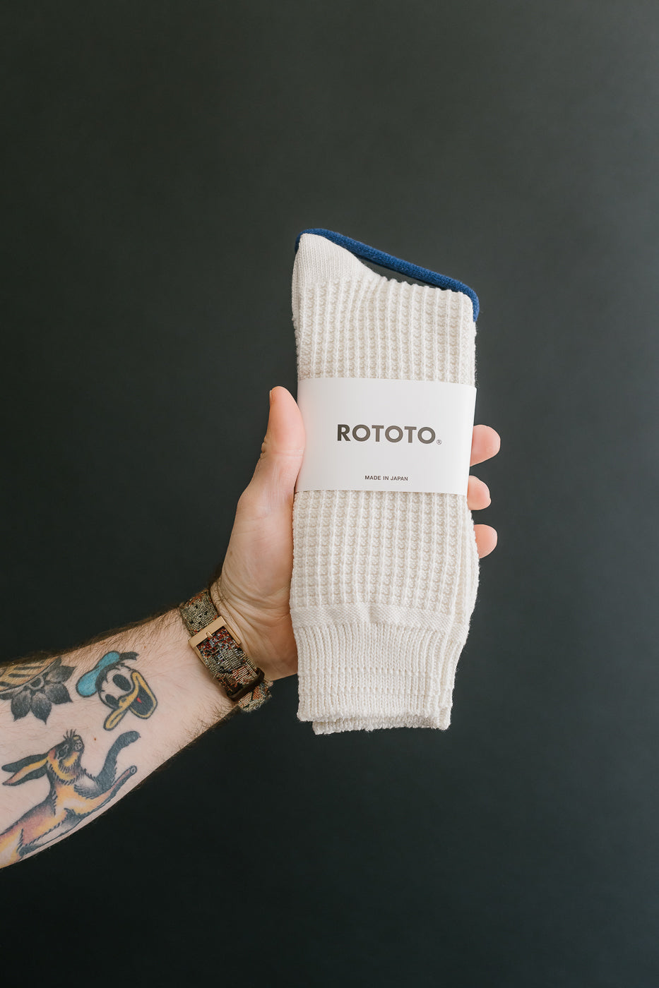R1110 - Waffle Cotton Crew Sock - Raw White
