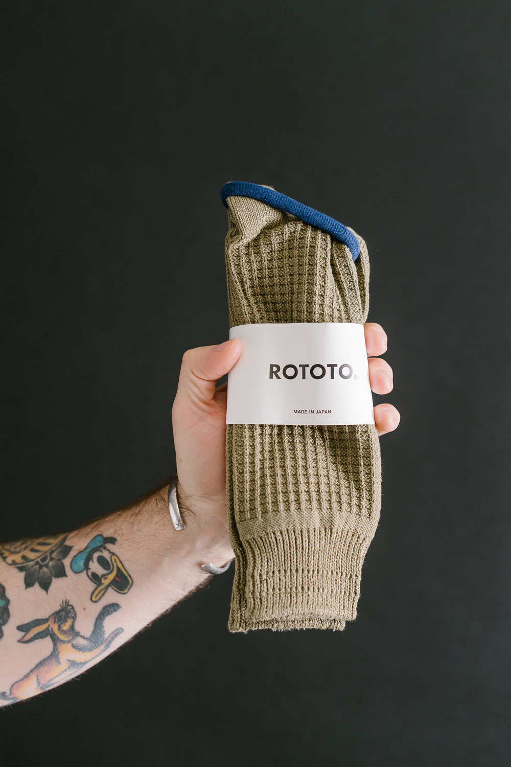 R1110 - Waffle Cotton Crew Sock - Light Olive