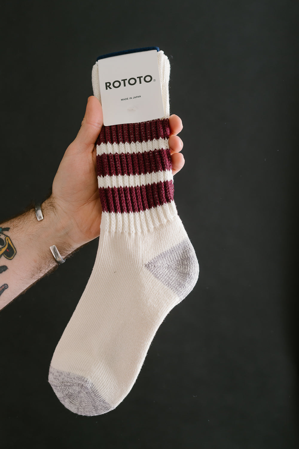 R1255 - Coarse Ribbed Old School Crew Socks - Bordeaux