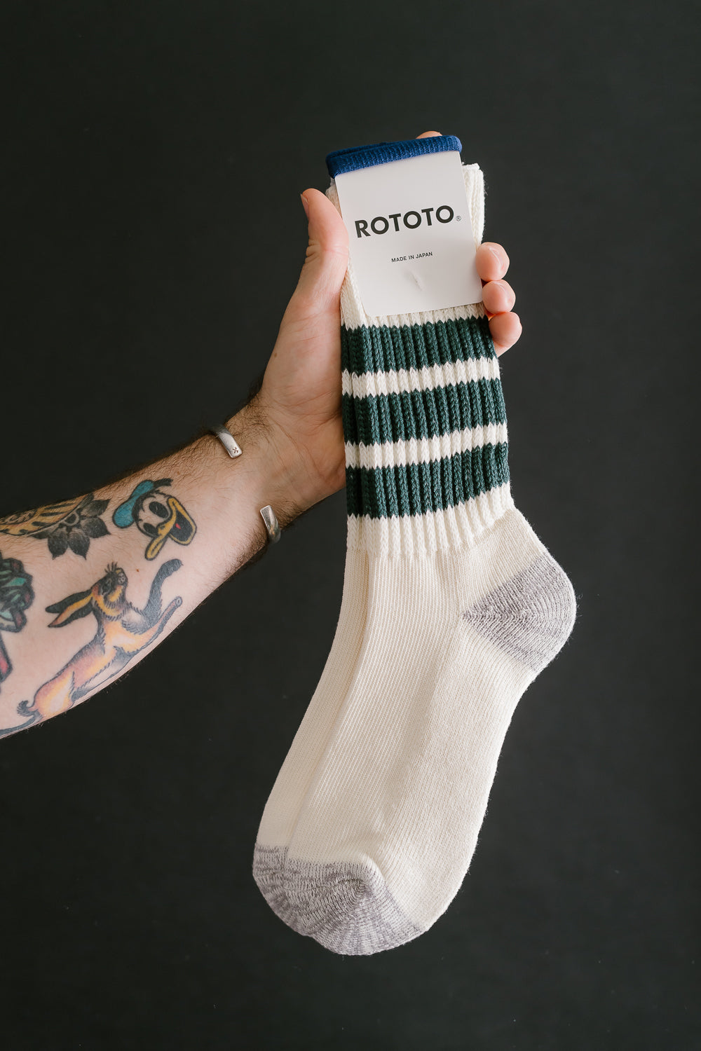 R1255 - Coarse Ribbed Old School Crew Socks - Dark Green