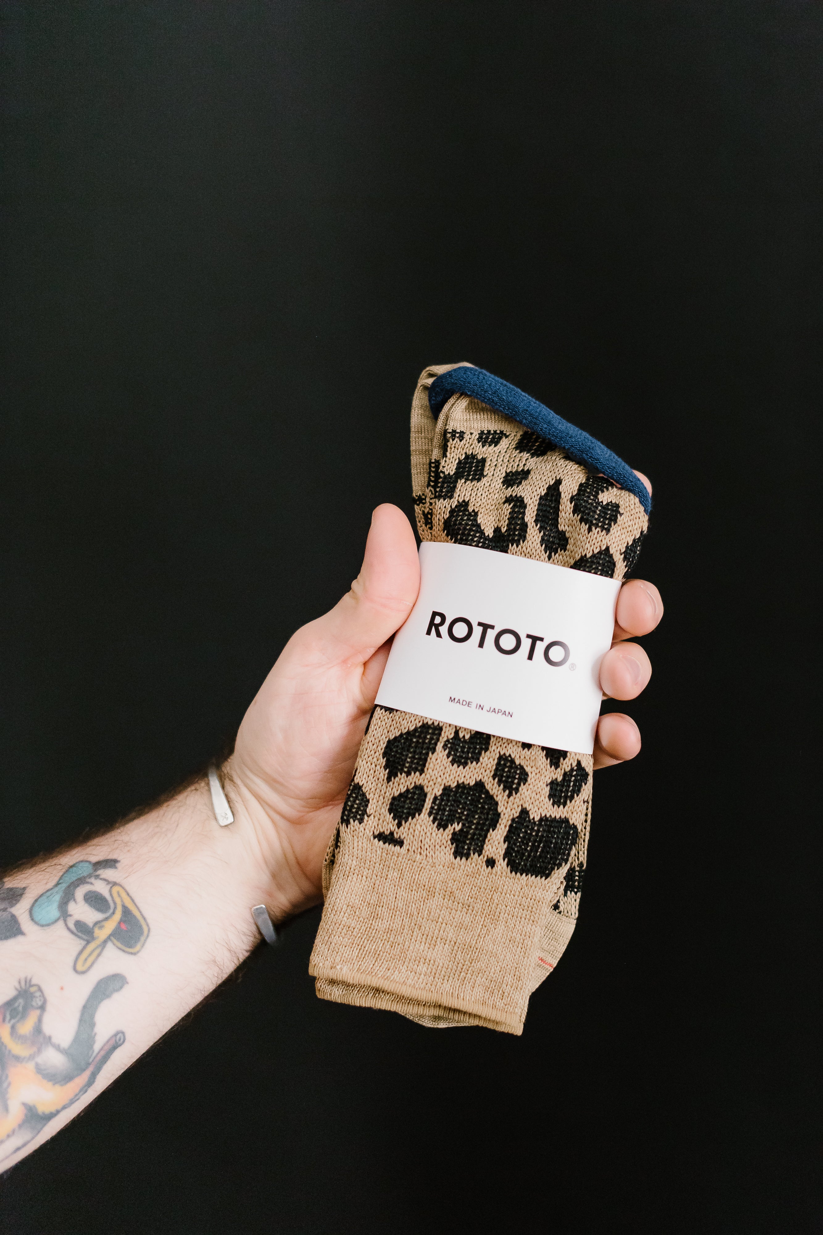 R1418 - Organic Cotton & Recycled Polyester Leopard Crew Sock - Beige