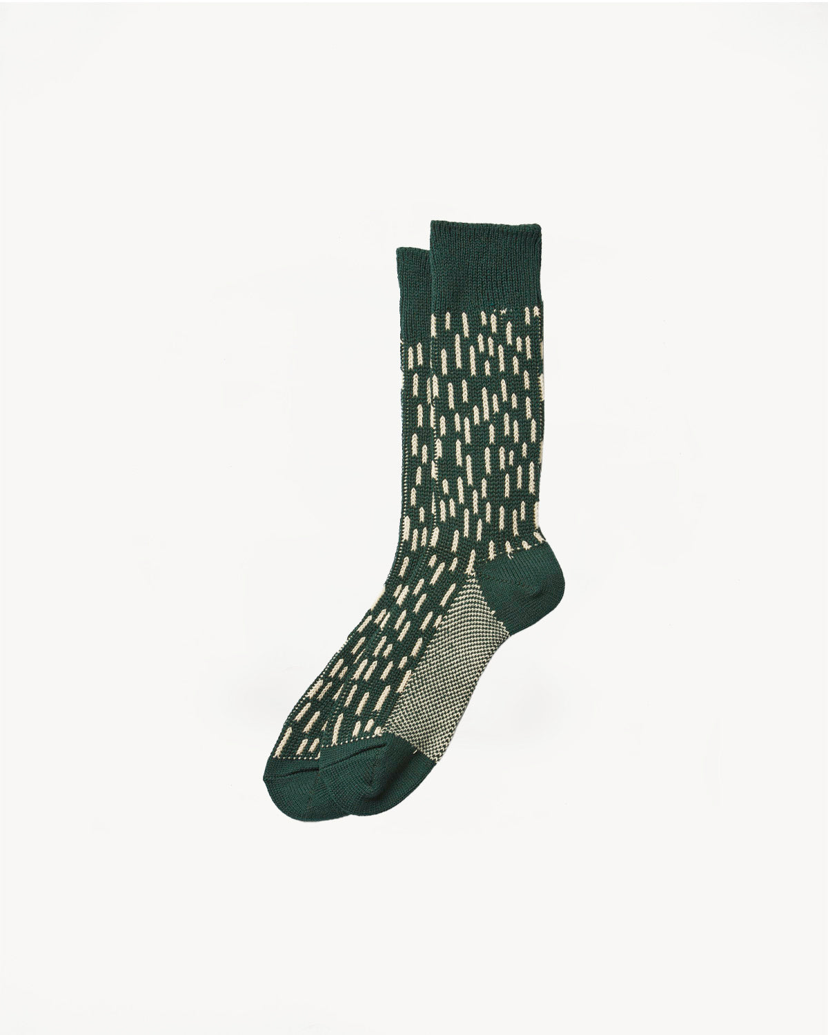 R1431 - Rain Drop Crew Socks - Dark Green, Ivory