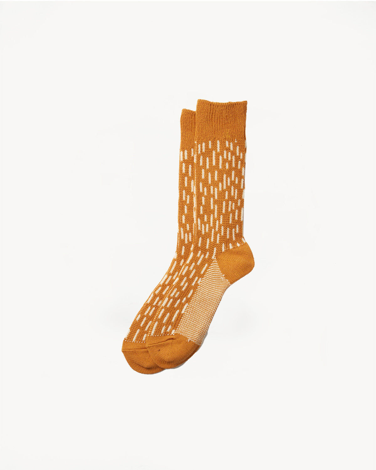 R1431 - Rain Drop Crew Socks - Dark Yellow, Ivory