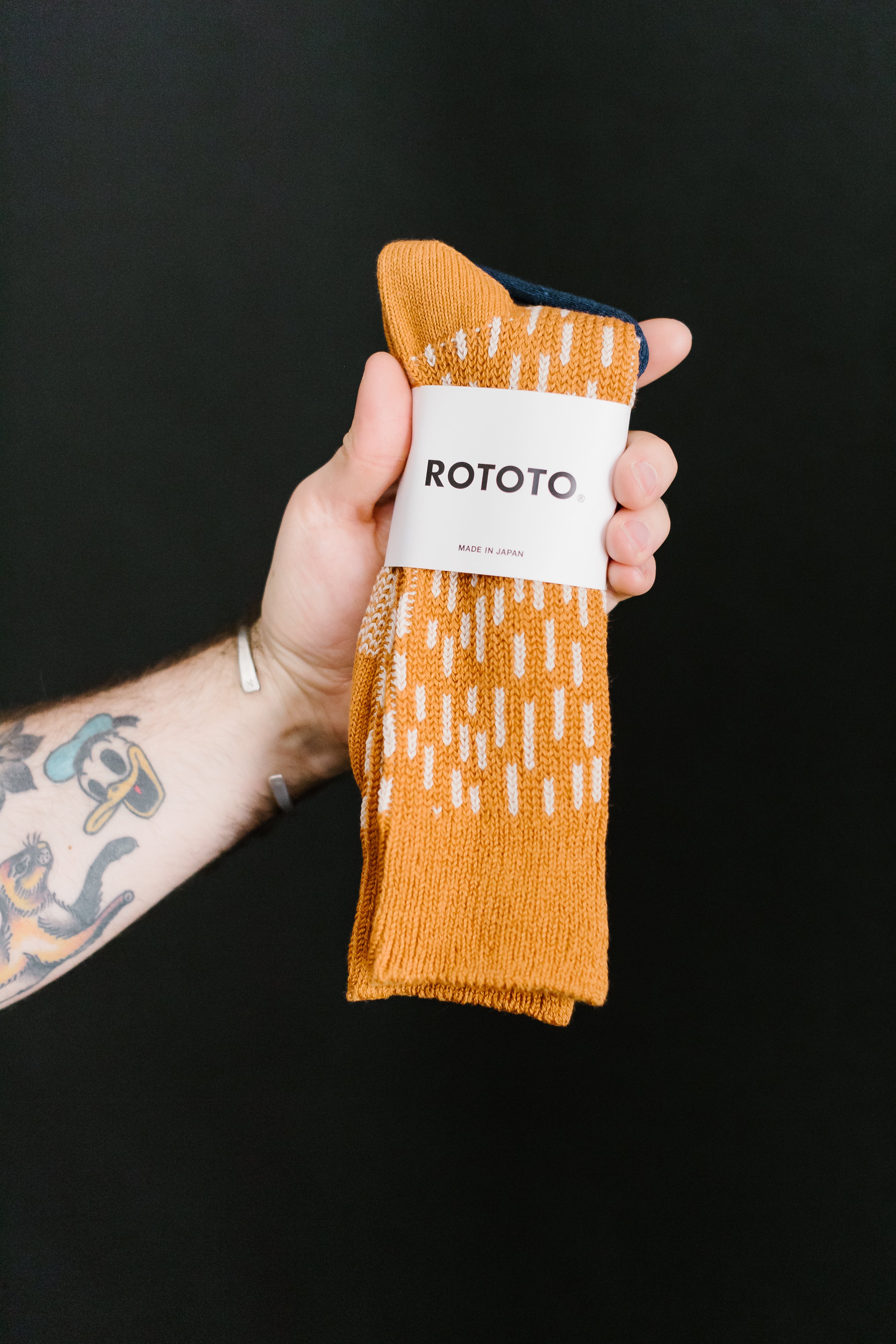 R1431 - Rain Drop Crew Socks - Dark Yellow, Ivory