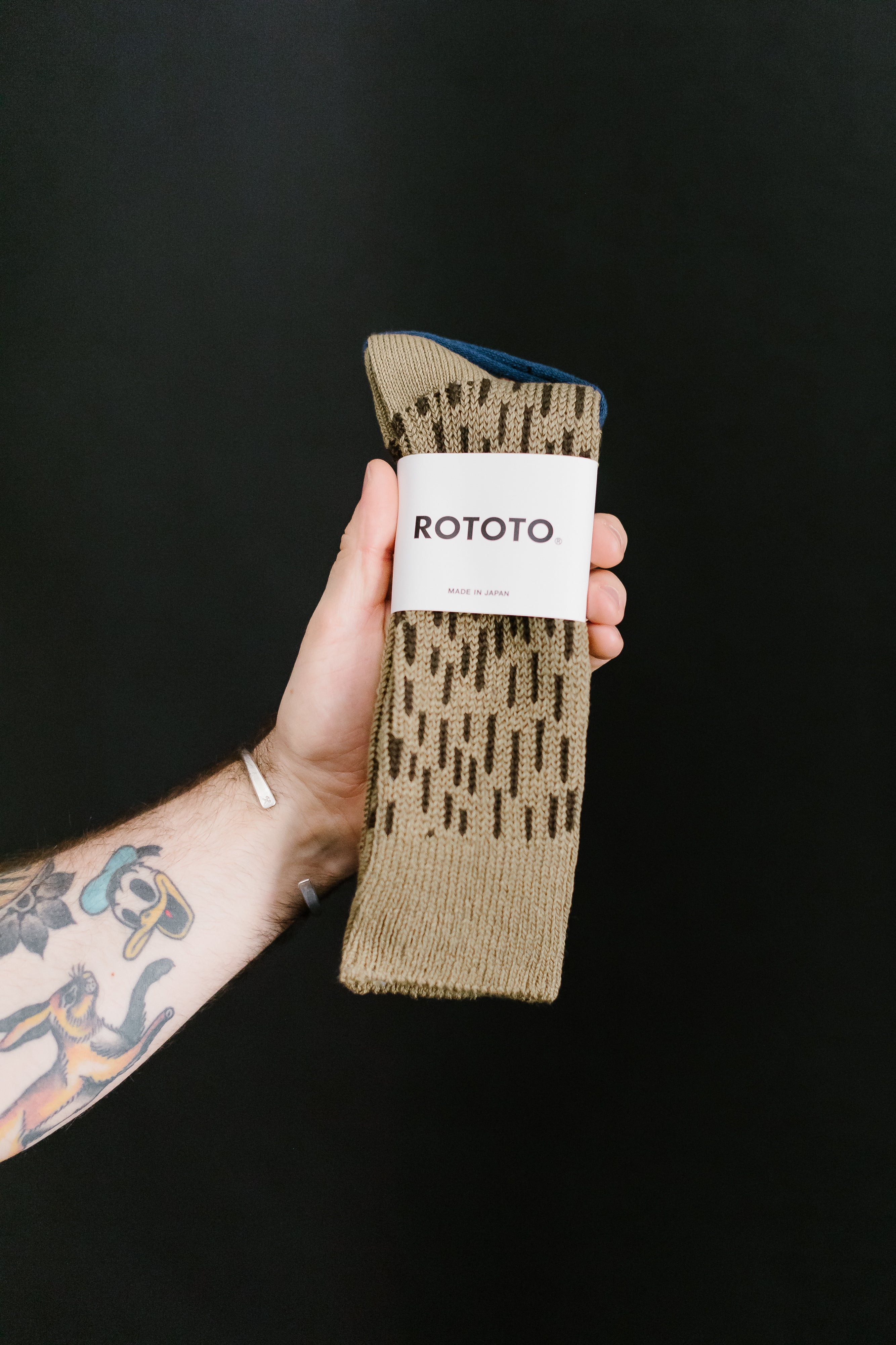 R1431 - Rain Drop Crew Socks - Khaki, Dark Brown
