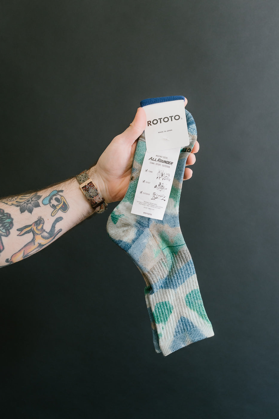 R1564 - Allrounder Merino Tie Dye Crew Sock - Green, Blue