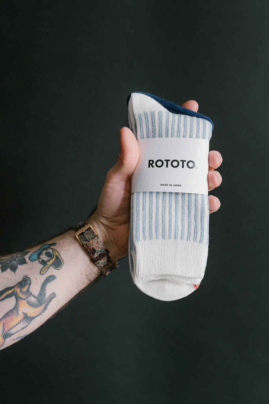 R1586 - Vertical Stripe Sock - White, Light Blue