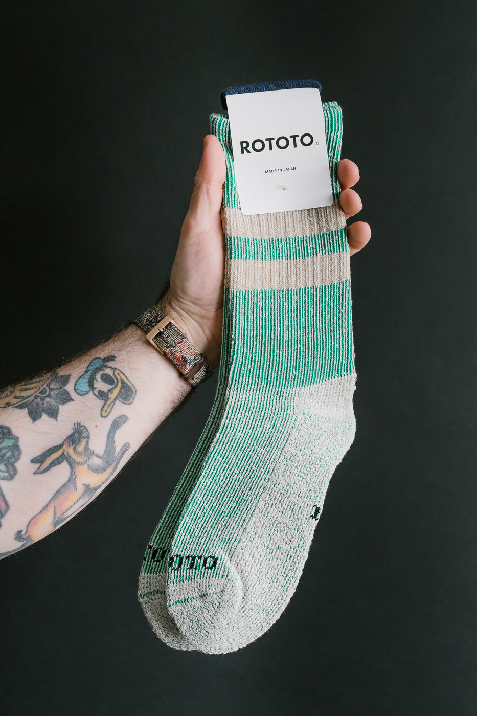 R1589 - Pile Stripe Marl Socks - Green, Beige