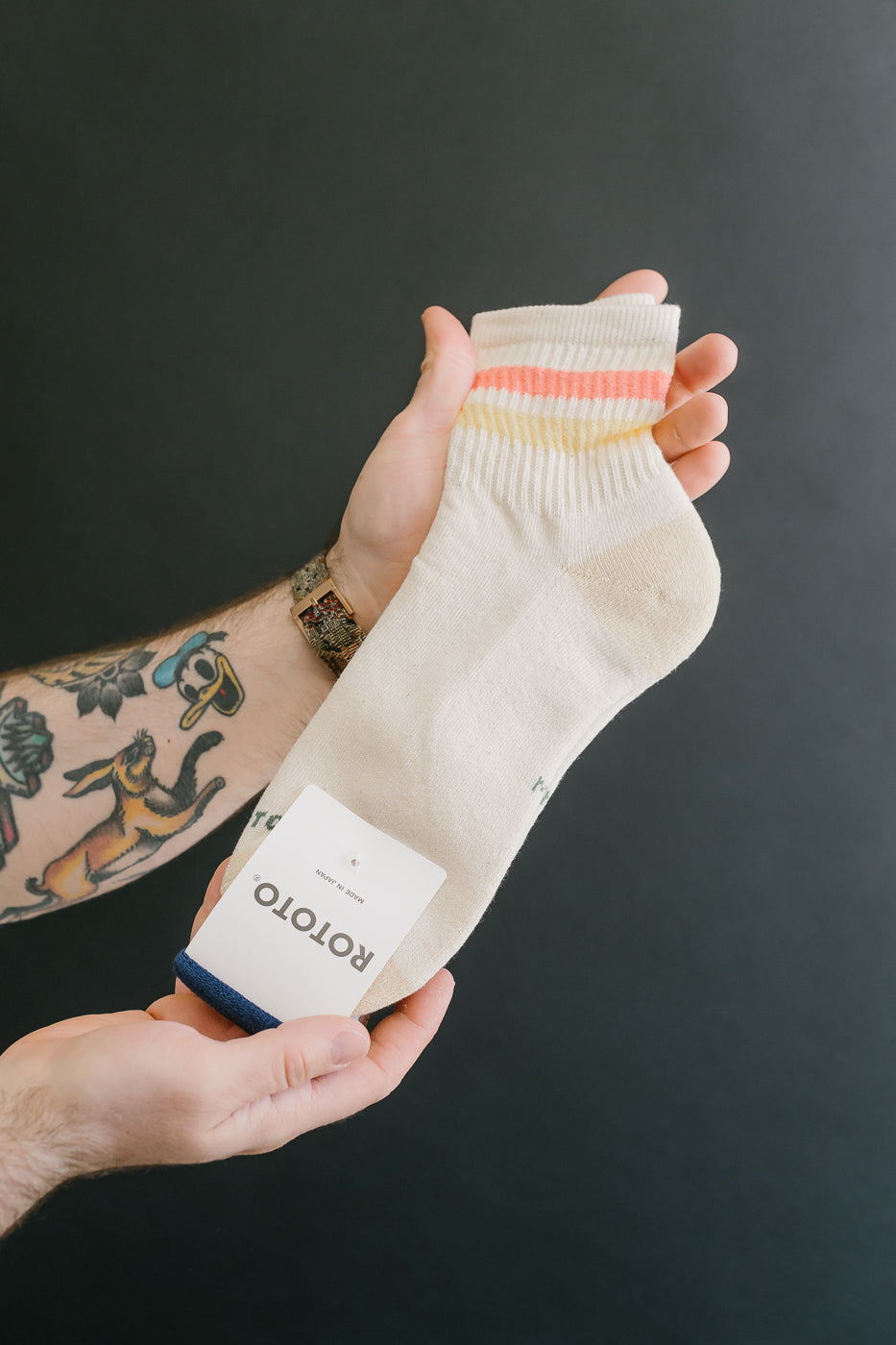 R1591 - Retro Athletic Ankle Sock - Coral, Light Yellow