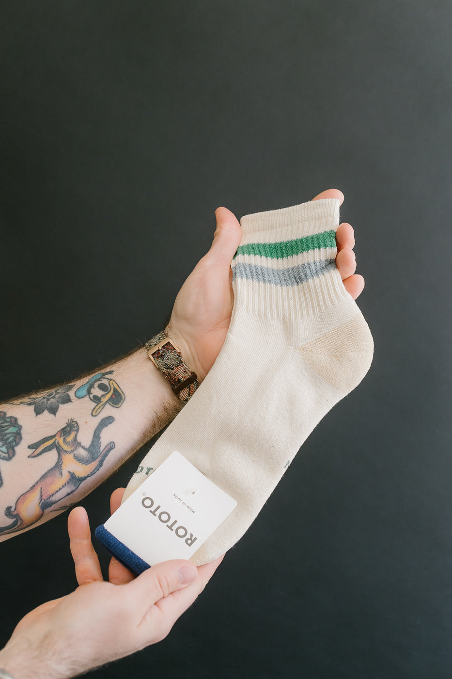 R1591 - Retro Athletic Ankle Sock - Green, Light Blue