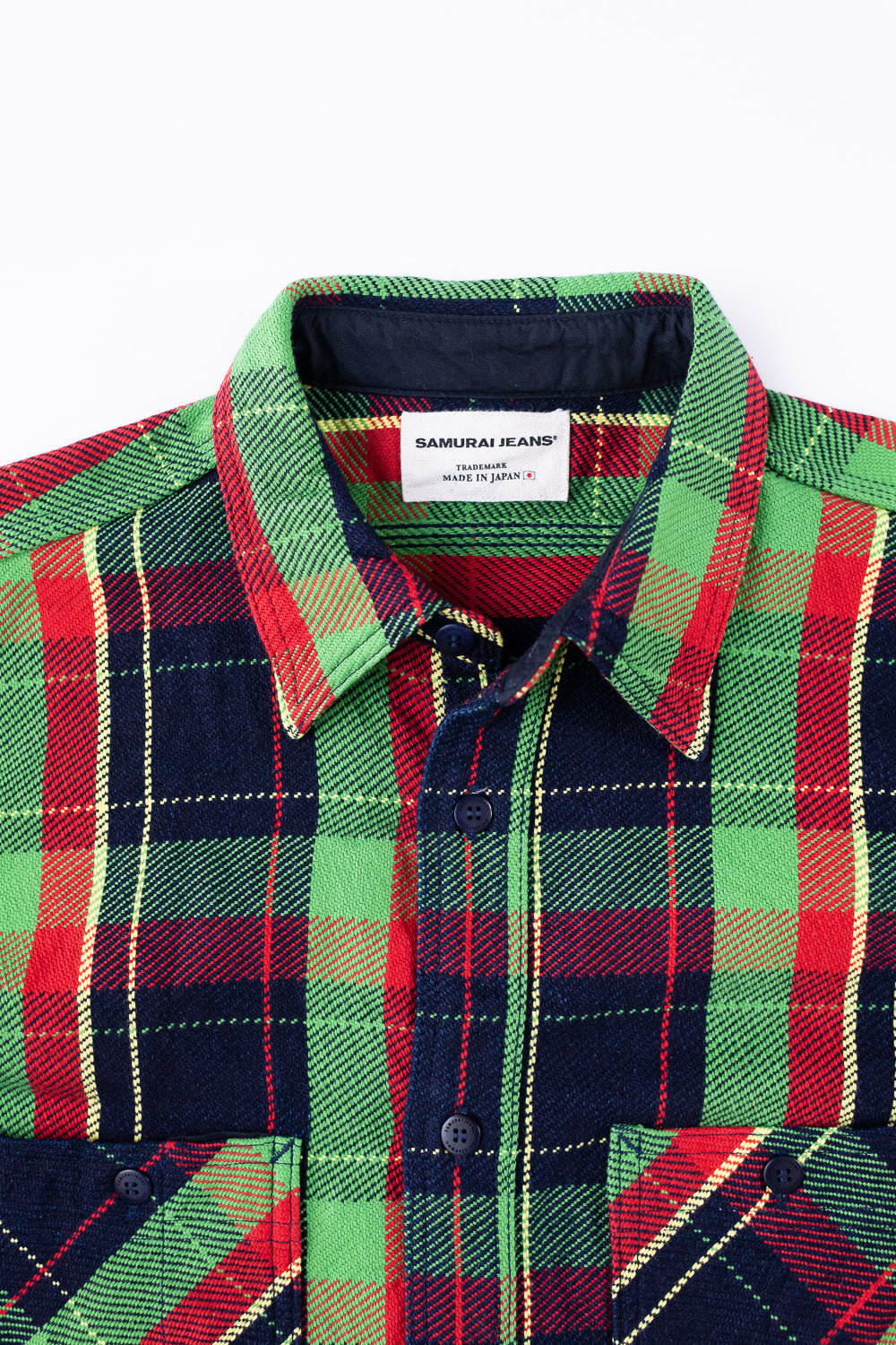 SIN23-01W - Rope Dyed Flannel Check Shirt - Green, Indigo