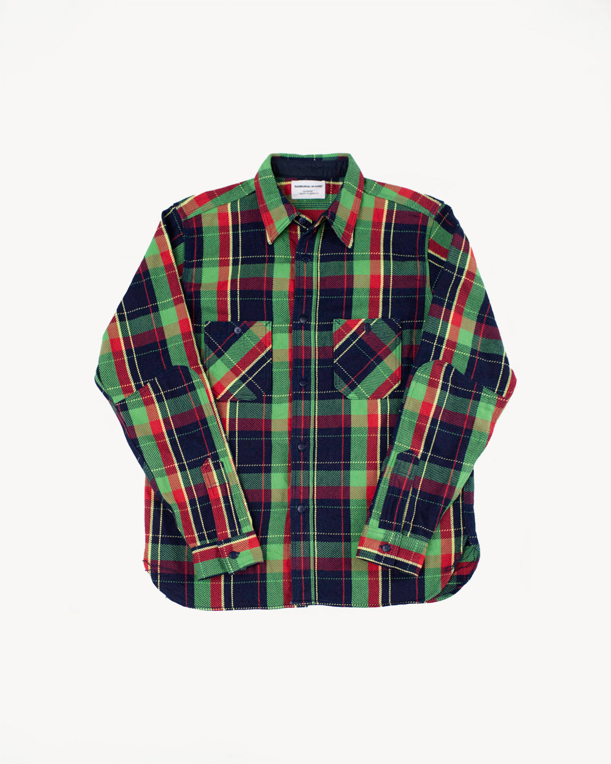 SIN23-01W - Rope Dyed Flannel Check Shirt - Green, Indigo