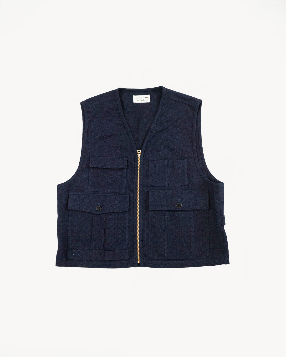 SJVT24-AK - 'Aimadara' Spotted Mixed Field Vest - Natural Indigo
