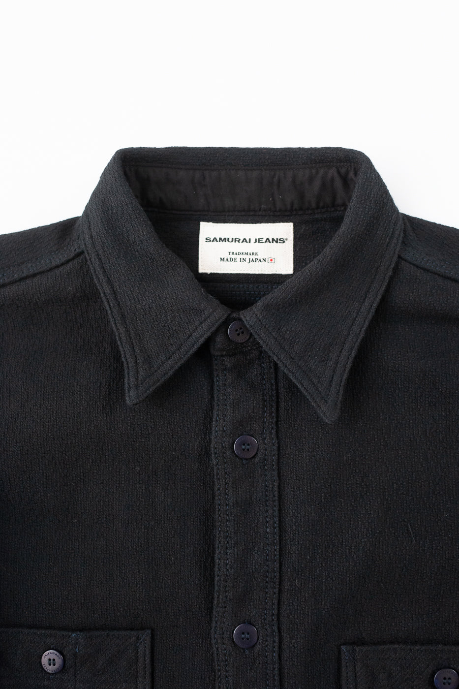 SSN24-01W - Overdyed Sashiko Flannel Work Shirt - Black