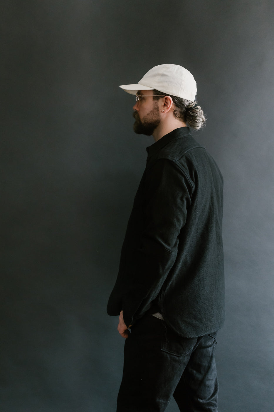 SSN24-01W - Overdyed Sashiko Flannel Work Shirt - Black