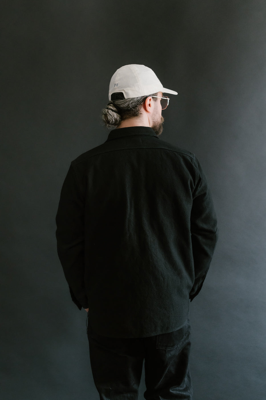 SSN24-01W - Overdyed Sashiko Flannel Work Shirt - Black