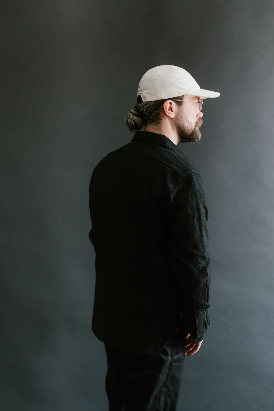 SSN24-01W - Overdyed Sashiko Flannel Work Shirt - Black