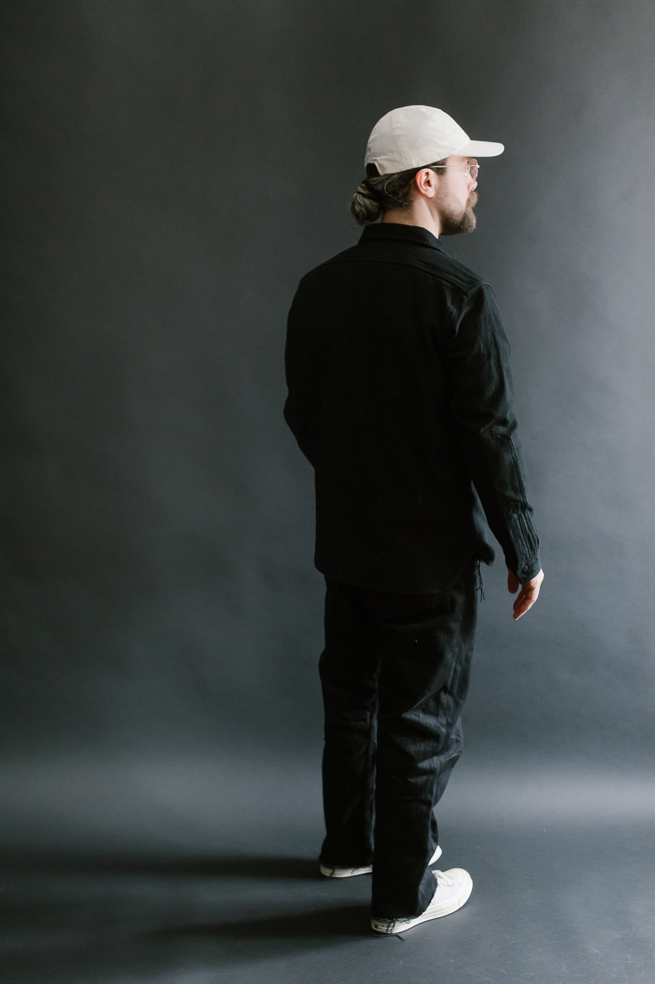 SSN24-01W - Overdyed Sashiko Flannel Work Shirt - Black