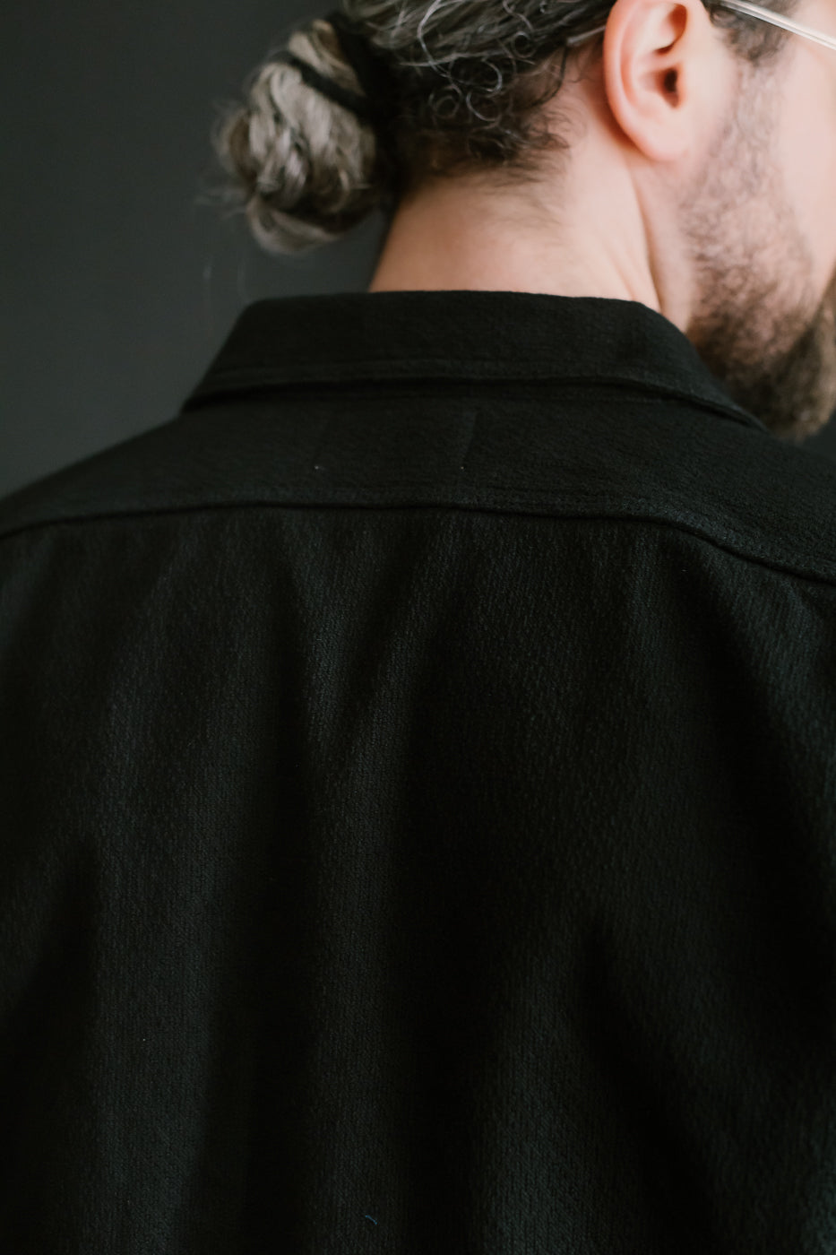 SSN24-01W - Overdyed Sashiko Flannel Work Shirt - Black