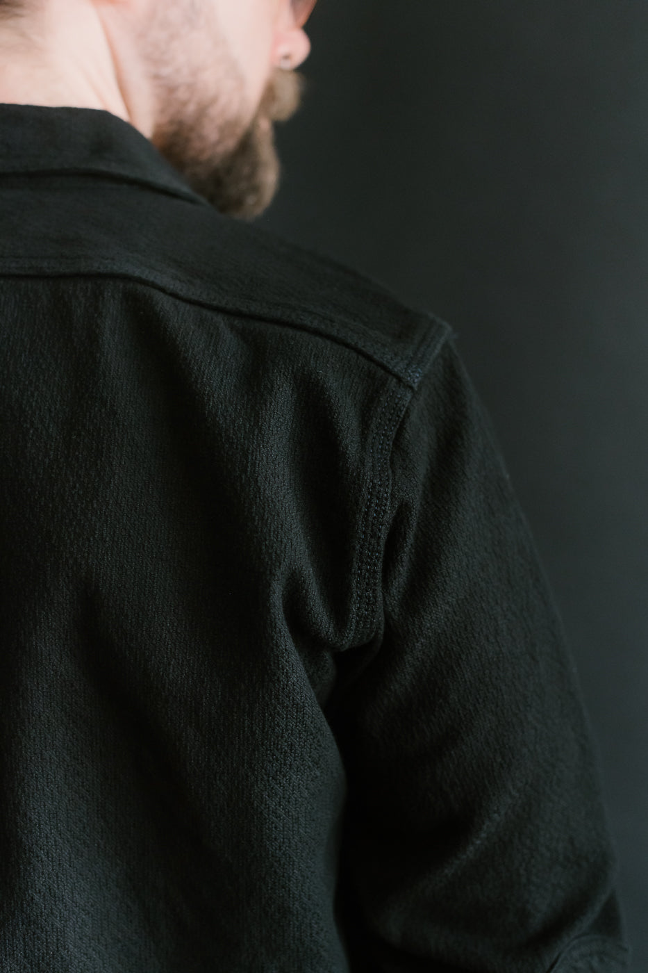 SSN24-01W - Overdyed Sashiko Flannel Work Shirt - Black