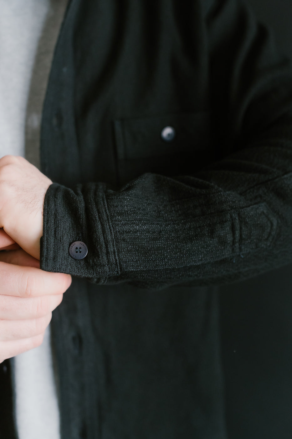 SSN24-01W - Overdyed Sashiko Flannel Work Shirt - Black