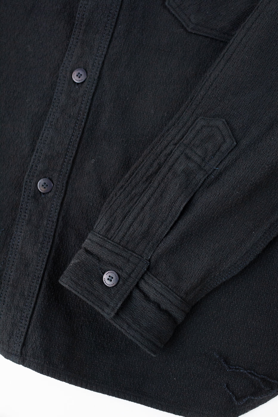 SSN24-01W - Overdyed Sashiko Flannel Work Shirt - Black