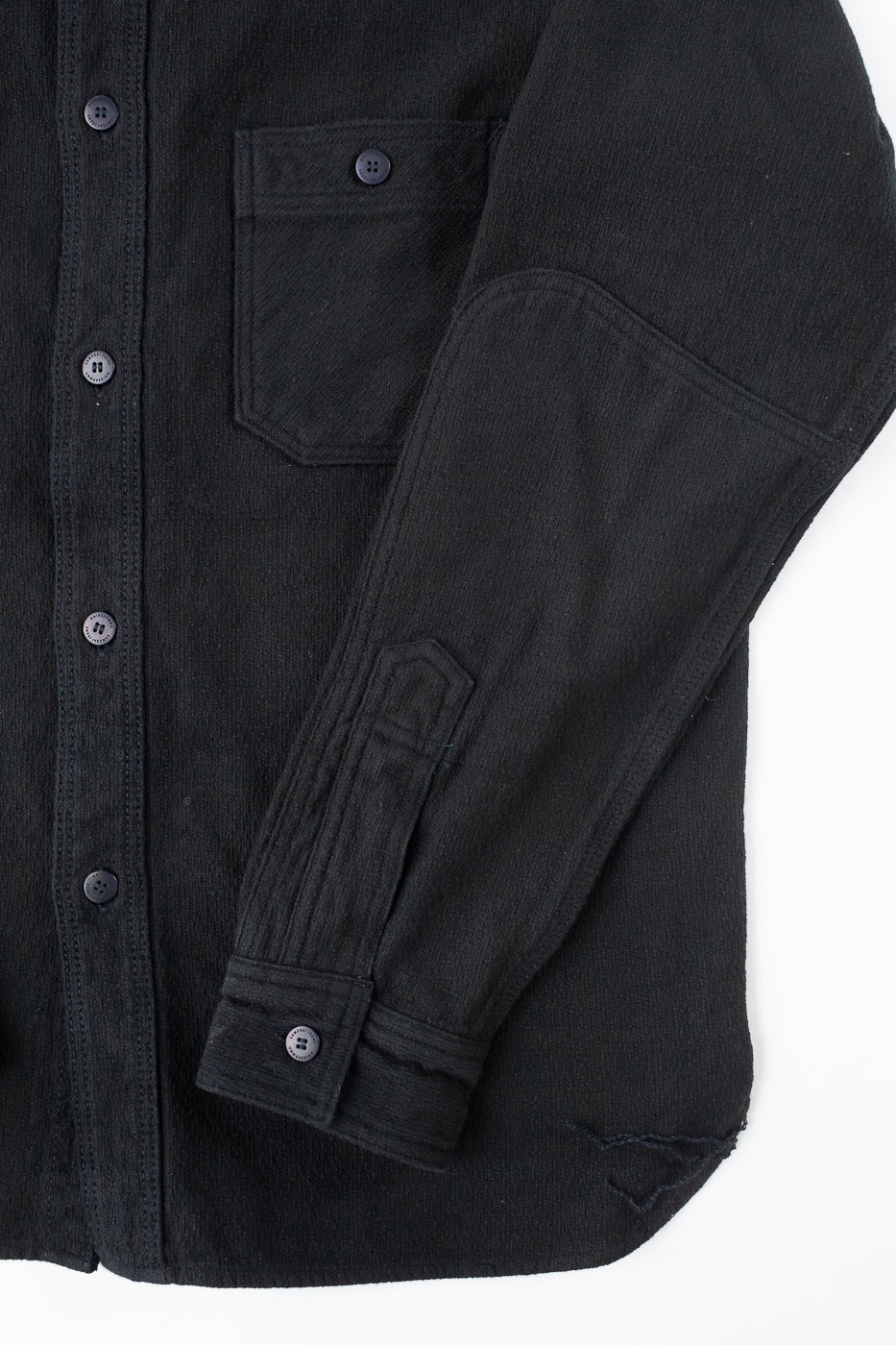 SSN24-01W - Overdyed Sashiko Flannel Work Shirt - Black