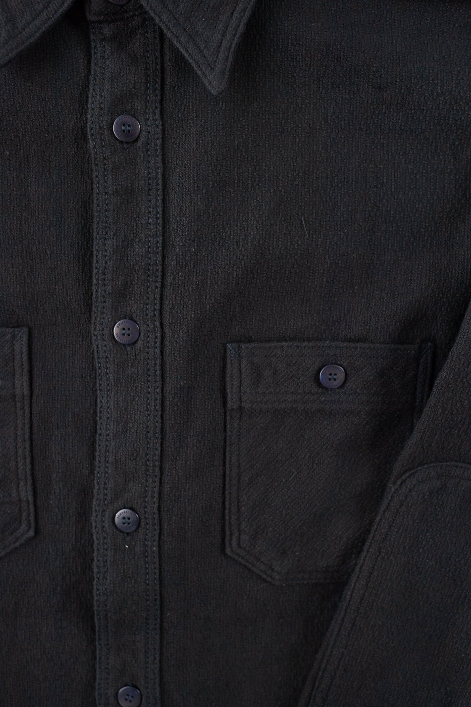 SSN24-01W - Overdyed Sashiko Flannel Work Shirt - Black