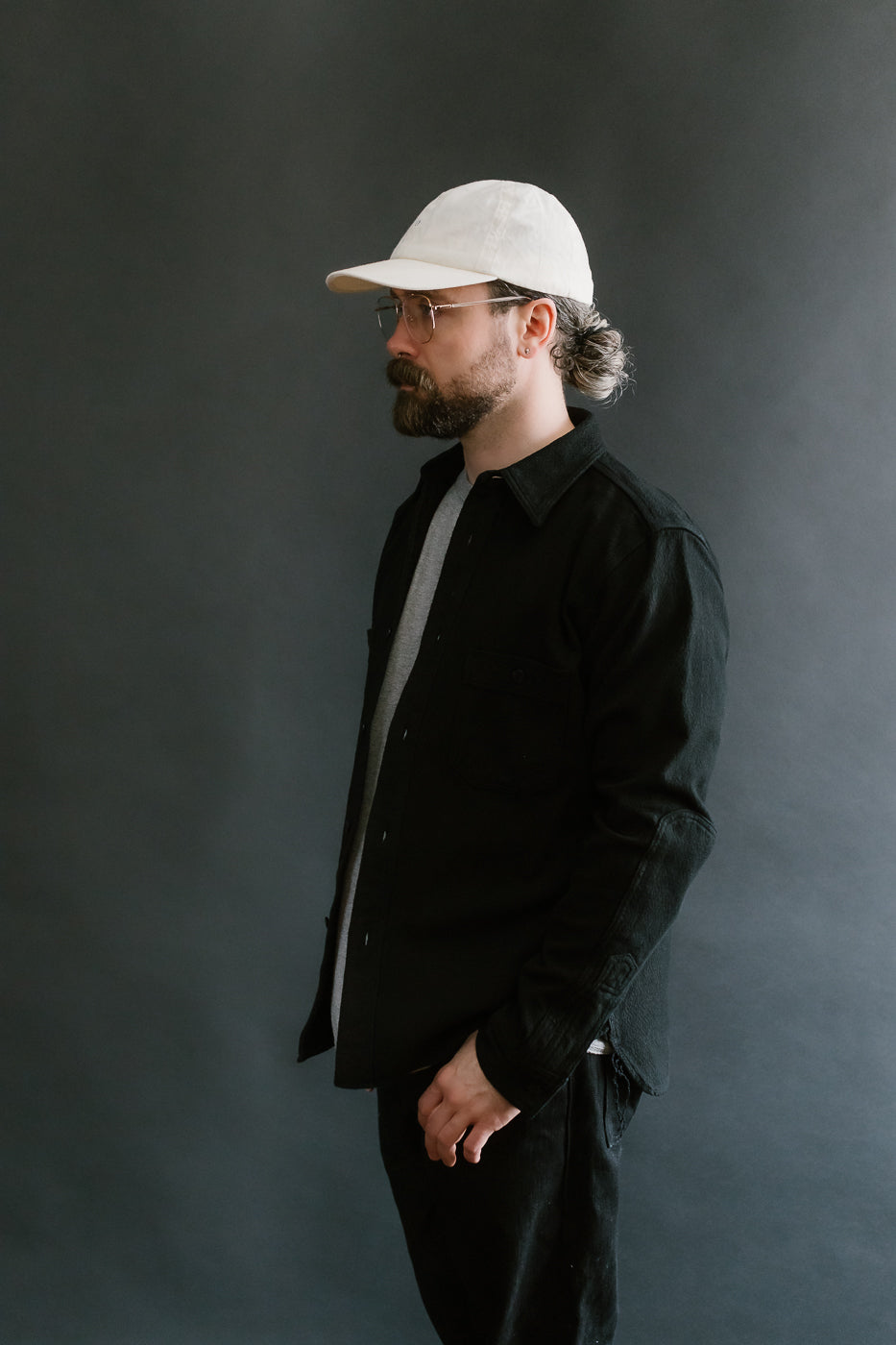 SSN24-01W - Overdyed Sashiko Flannel Work Shirt - Black