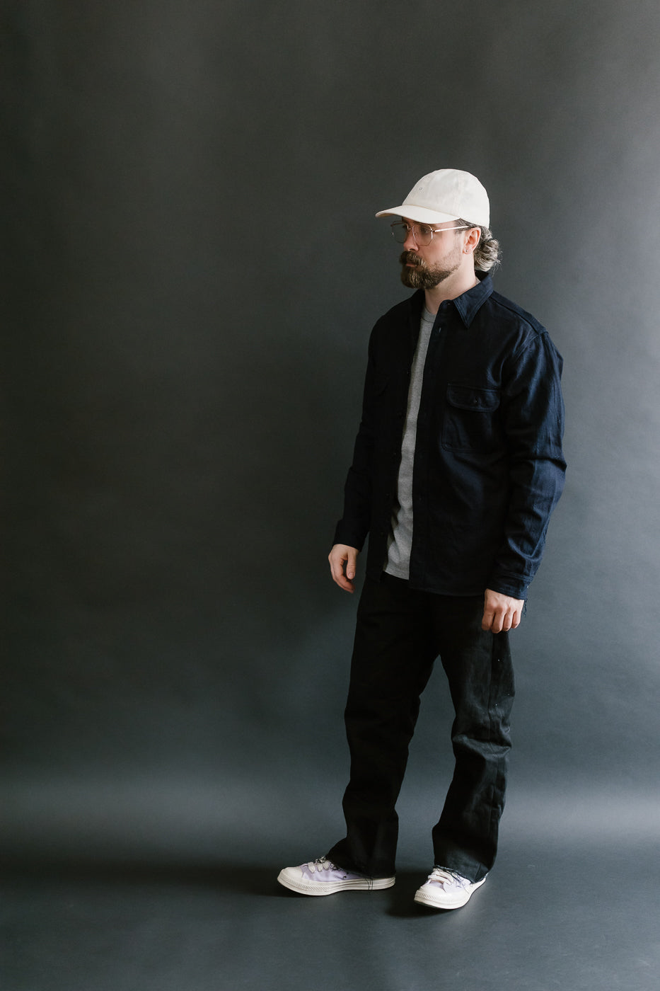 SSN25-01W - Snake Jacquard Work Shirt - Indigo